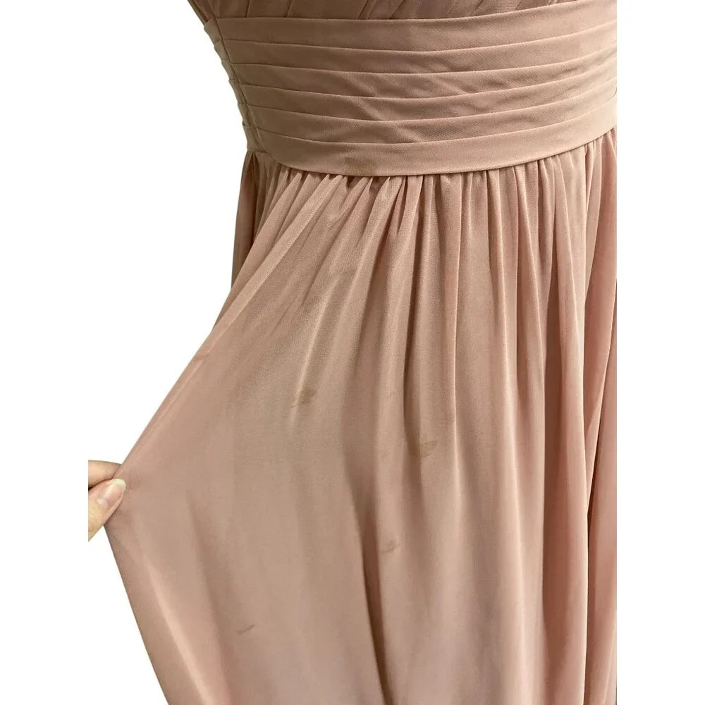 Azazie Womens A2 One-Shoulder Pleated Gown Blush Pink - Picture 12 of 16